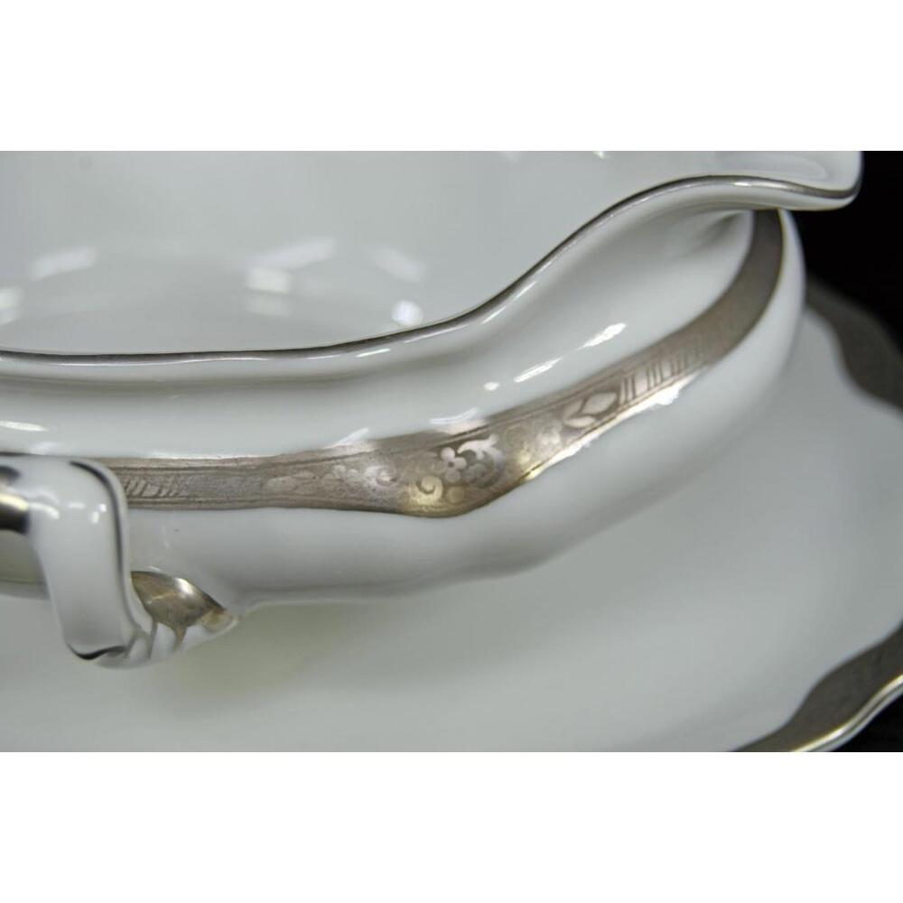 Vtg Franconia Krautheim Selb Bavaria Platina Gravy Boat Attached Service Plate - Picture 7 of 9